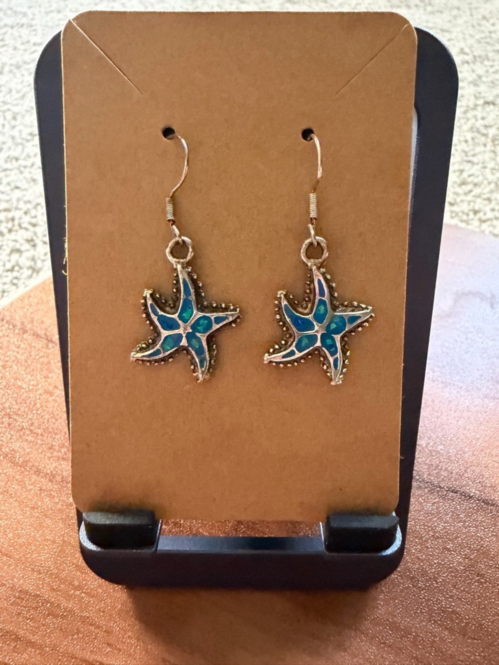 Blue Teal Starfish Dangle Earrings